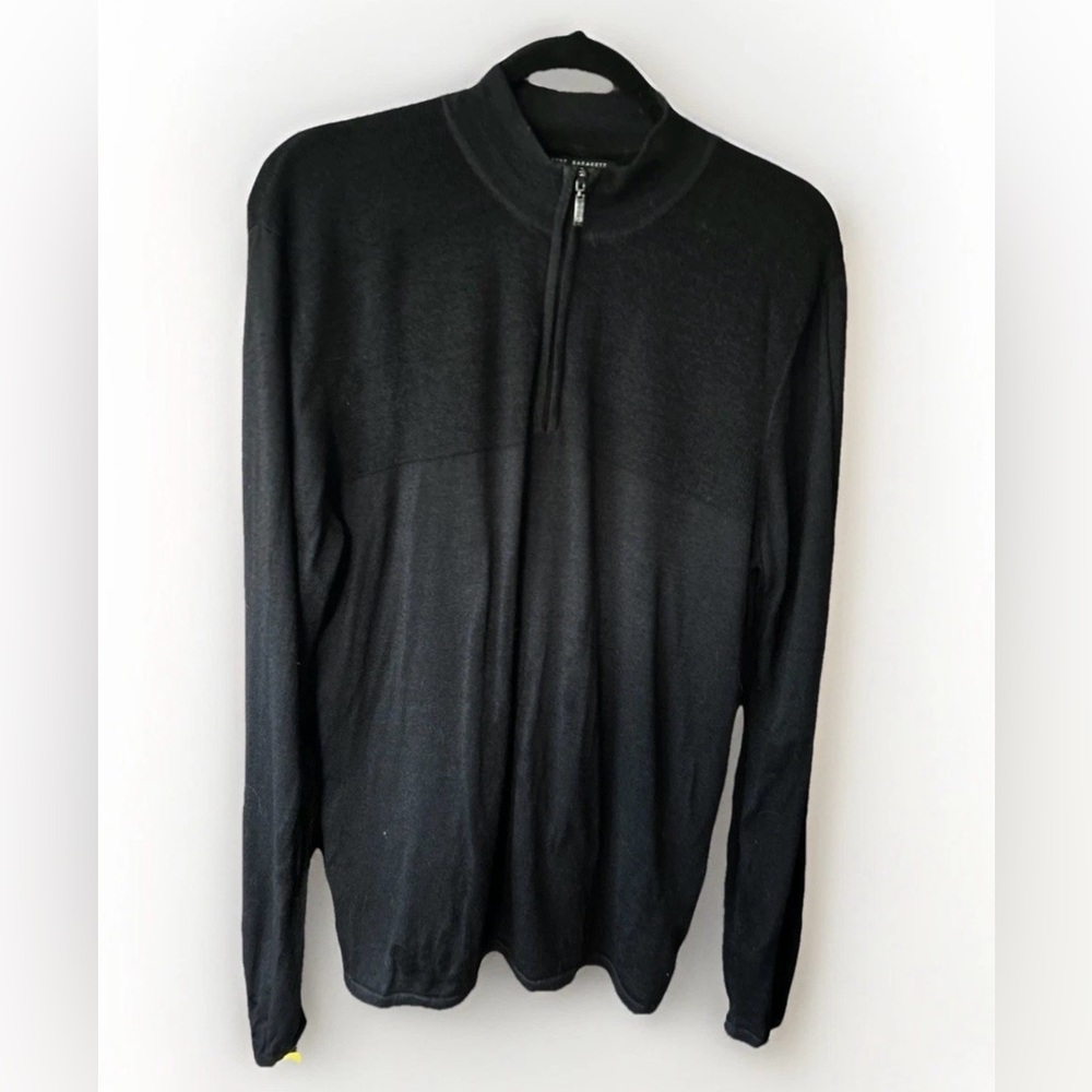 Robert Barakett Preppy wool knit Men's Black Zip-Up Mock Neck Sweater L